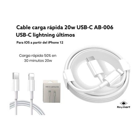 cable de carga rápida de usb-c para iphone 20 w