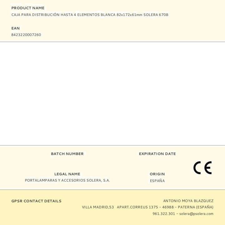 SOLERA Distribution box for 4 modules 670B 82X172X61MM (5UD)