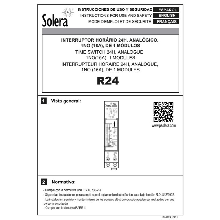 SOLERA Denný analógový časový spínač na DIN lištu R24 16 A