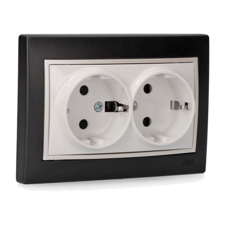base de enchufe doble schuko de empotrar con obturador y marco europa-16 a 250 v