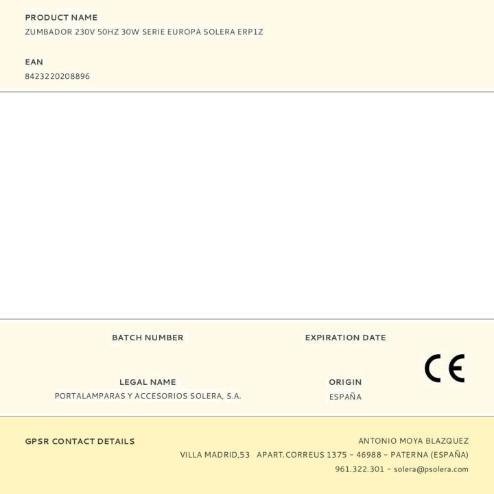 SOLERA Campainha de encastrar sem espelho 230 V 30 W-EUROPA