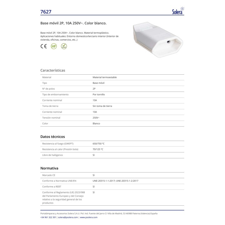 SOLERA Bipolar surface-mounted socket with skirt and screw
