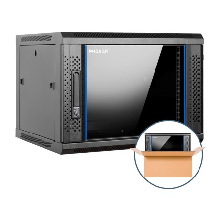 armario rack premontado con puerta acristalada para montaje en pared 19" 9u 600x600mm pho-3109