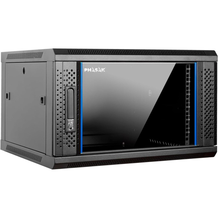 PHASAK Armario rack premontado con puerta acristalada para montaje en pared 19" 9U 600X600MM PHO-3109 MGS0000034610