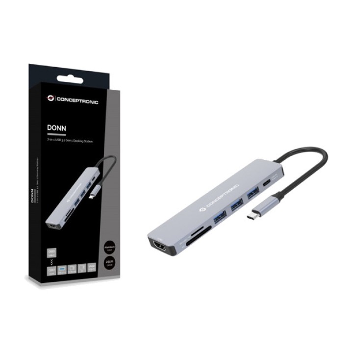 CONCEPTRONIC Hub tipo C con HDMI, tres puertos USB-A y lector de tarjetas SD DONN19G 4K 5GBPS PD-100W MGS0000018233