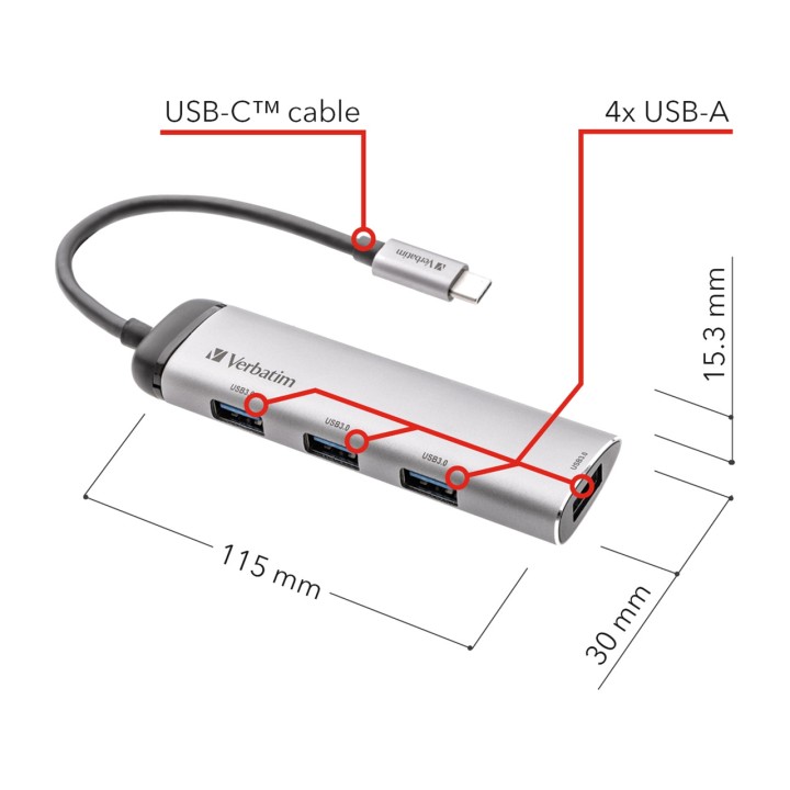 VERBATIM 4-ports USB-C-hub 3.2 GEN1 0,15M 49147 1770012