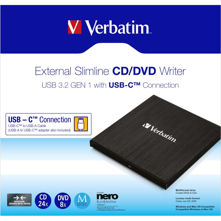 VERBATIM Grabadora DVD externa SLIM-USB-C-3.2 GEN1 43886 1657313