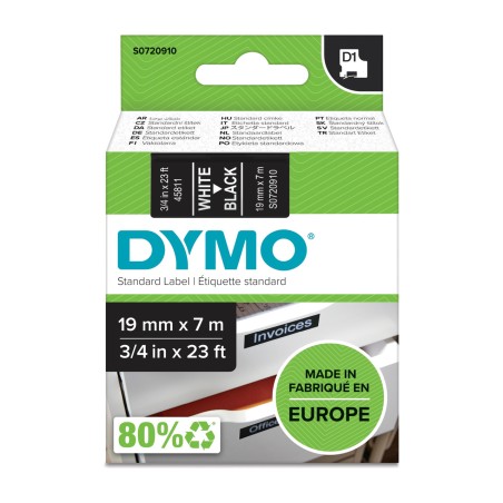 fehér címkeszalag fekete alapon, címkenyomtatóhoz d1 19mm x 7m s0720910