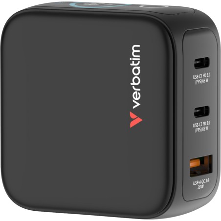 cargador de pared rápido con pantalla y tres puertos mini-gan 65w-usb-c pd 30238
