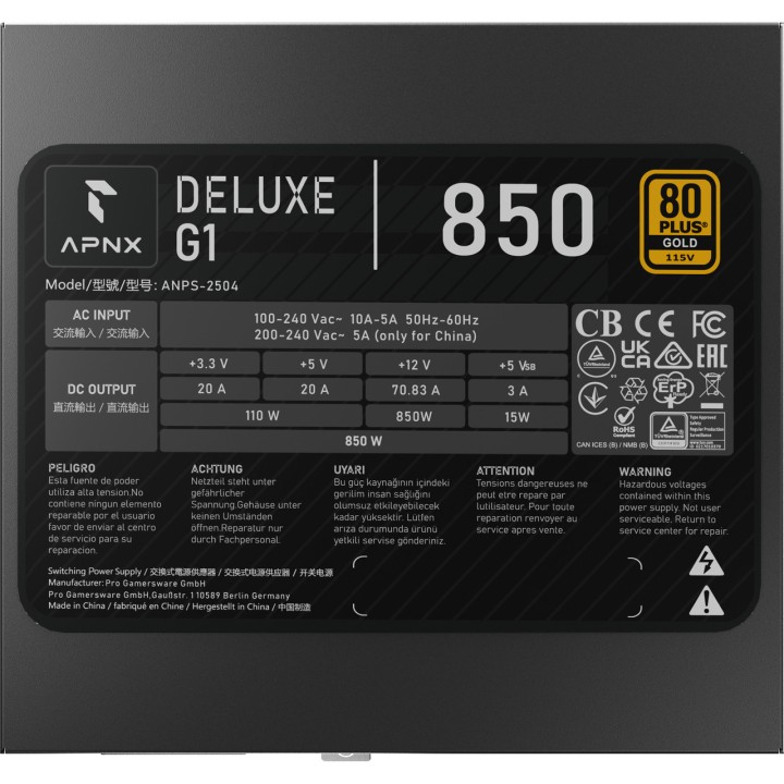 APNX PC tápegység DELUXE G1 850W 80 PLUS GOLD-ATX 3.1