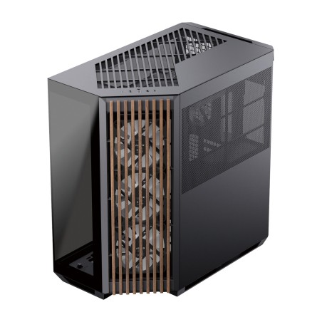 mid-tower pc case with tempered glass and wooden front panel v1-w-atx