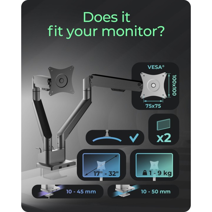 ICY BOX Doppelter Monitor-Tischarm IB-MS524-T 17-32"