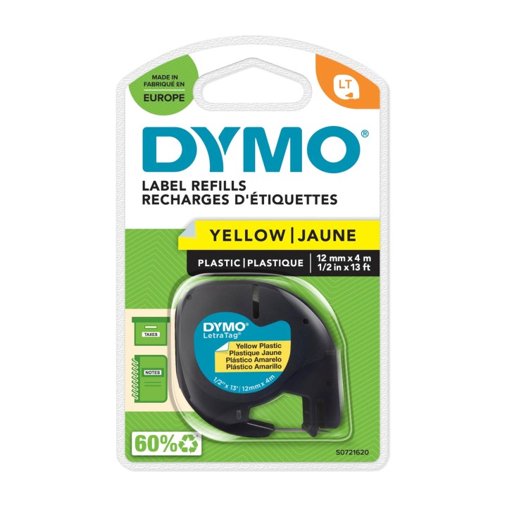 DYMO Plastetiketbånd sort på gul til mærkemaskine