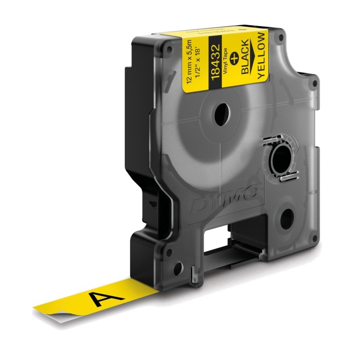 DYMO Cinta de etiquetas industrial de vinilo negro sobre amarillo para rotuladora RHINO 12MM X 5,5M 18432 1230933