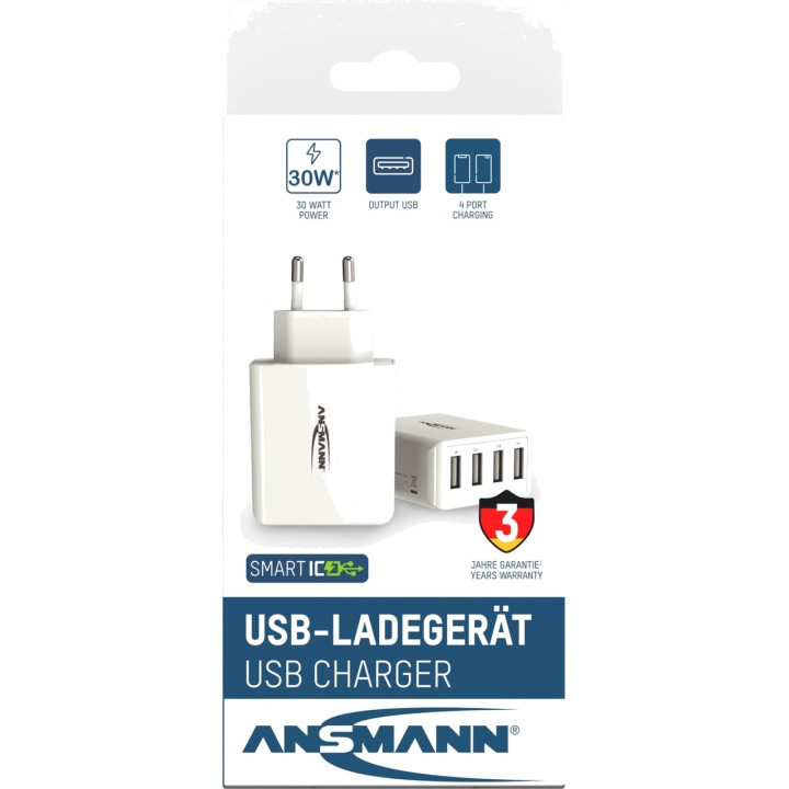 ANSMANN USB-Wandladegerät mit 4 Anschlüssen HC430 5V