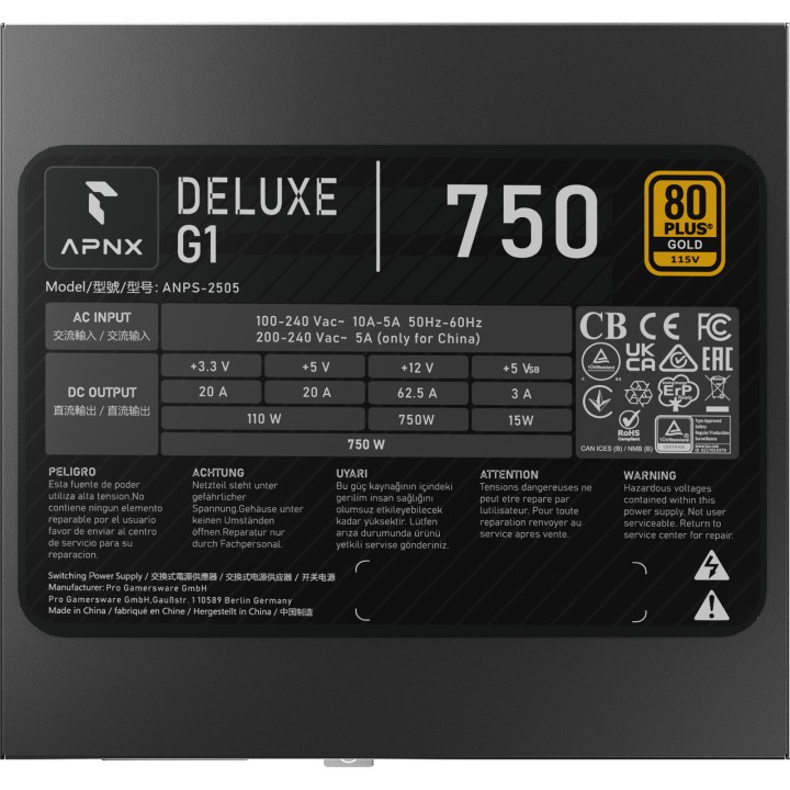 APNX Alimentation pour PC DELUXE G1 750W 80 PLUS GOLD-ATX