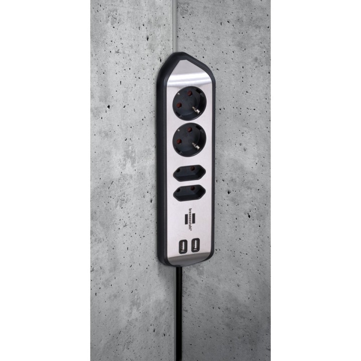 BRENNENSTUHL Regleta de enchufes de esquina ESTILO-ECK 4-TOMAS 2-USB 2M 1832684VAR