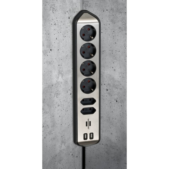 BRENNENSTUHL Regleta de enchufes de esquina ESTILO-ECK 6-TOMAS 2-USB 2M 1832693VAR