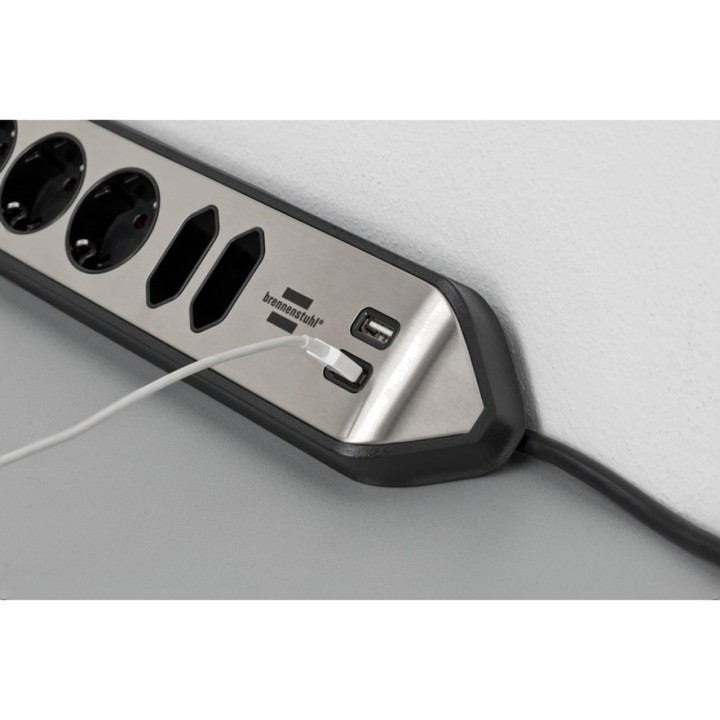 BRENNENSTUHL Regleta de enchufes de esquina ESTILO-ECK 6-TOMAS 2-USB 2M 1832693VAR