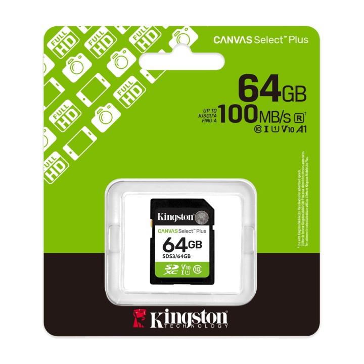 KINGSTON Paměťová karta SDXC CANVAS SELECT PLUS GEN3 64GB U1