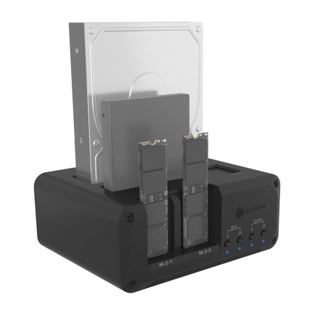 estación de acoplamiento para 4 unidades m.2 y sata club-case 2925 ib-2925ms-cu31 2,5" 3,5"-usb-c 3.2 gen2