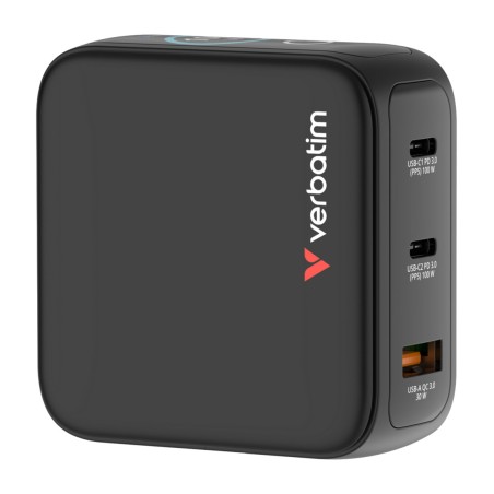 cargador de pared rápido con pantalla y tres puertos mini-gan 100w-usb-c pd 30239