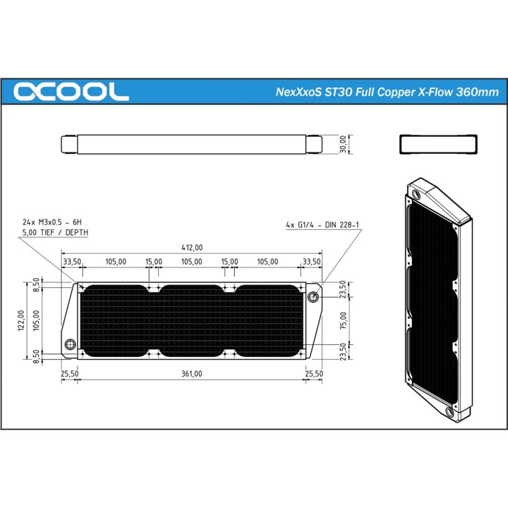 ALPHACOOL Flüssigkeitskühlungsradiator NEXXXOS-ST30 360MM