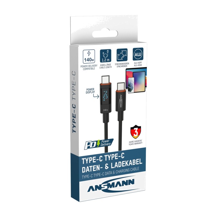 ANSMANN Kábel textilbevonattal és USB-C csatlakozókkal