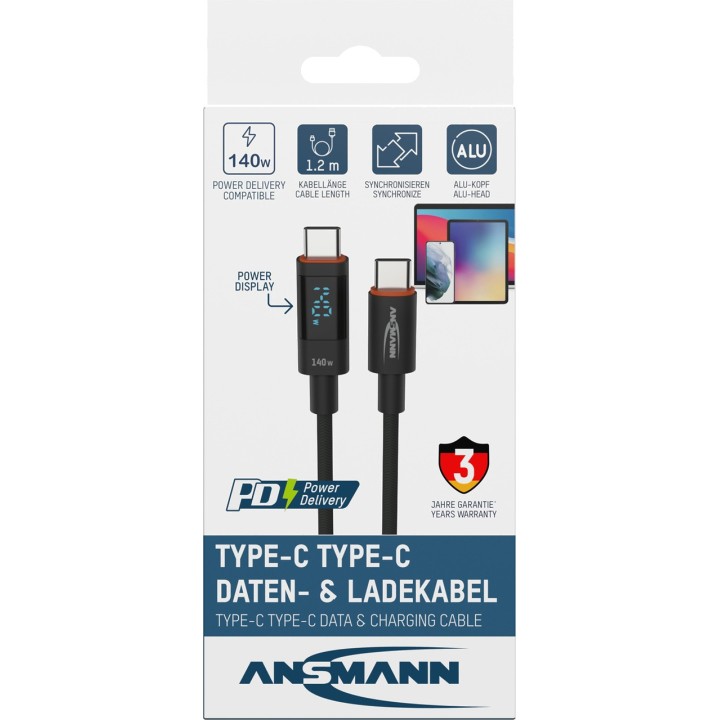 ANSMANN Kábel textilbevonattal és USB-C csatlakozókkal