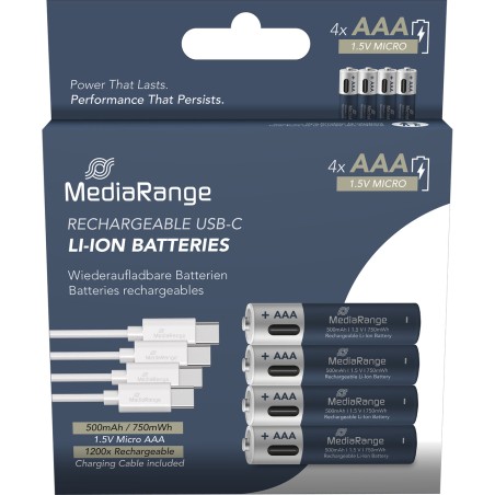 nabíjateľná lítiová batéria aaa s nabíjaním cez usb-c 1,5v 500mah mrbat160 4 uds