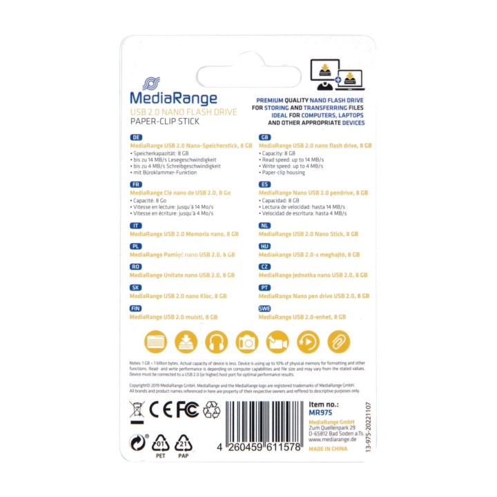 MEDIARANGE Mini USB flash disk NANO 2.0 8GB 1909620VAR
