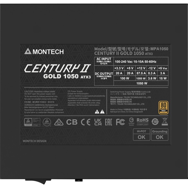 MONTECH Τροφοδοτικό για PC ATX 3.1 CENTURY II 1050W-PCIE 5.1