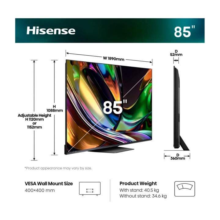HISENSE RGB Mini-tv LED 4K 85UR8DS 85" 180HZ 100215458