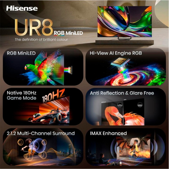 HISENSE Televisor RGB Mini LED 4K 85UR8DS 85" 180HZ