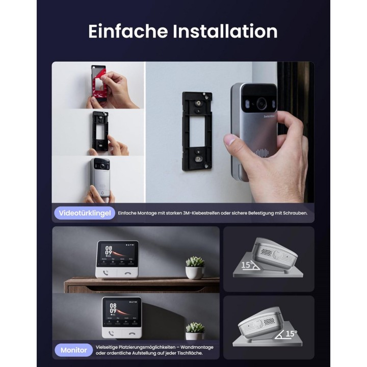 SWITCHBOT Campainha com vídeo Wi-Fi e ecrã interior