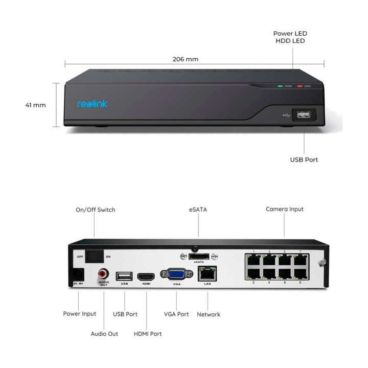 REOLINK Grabador de vídeo en red PoE de 8 canales NVS8 2TB 100052796