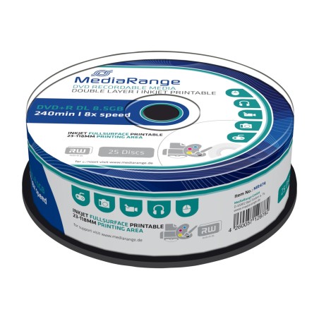 disco virgen imprimible dvd+r-dl 8,5gb 8x mr474 25 uds