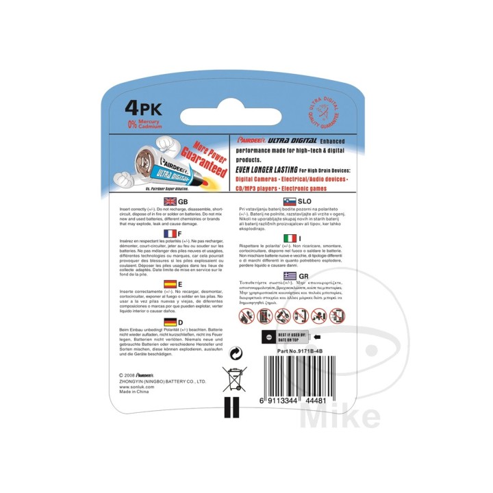 PAIRDEER Pack 4 pilas medianas AA ULTRA DIGITAL 156.60.00