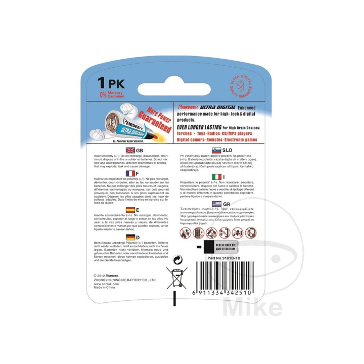 PAIRDEER Pila litio 9V UD 1560200 156.60.02
